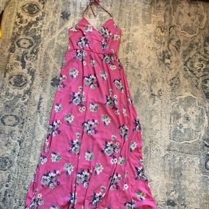 Purple flower faux wrap maxi dress